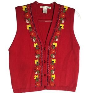 The Limited Vintage 80's Vest Beaded Floral Design 100% Cotton Folk Art Cottage